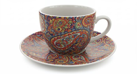 Colorful paisley pattern teacup and saucer set