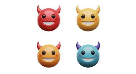 Fototapeta premium Colorful smiling emoticons with horns