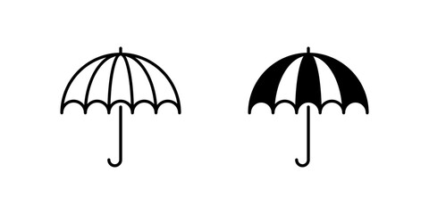 Umbrella Icon Set. A black icon of an umbrella, representing rain protection.