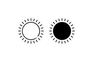 Sun Icon Set. A black icon of the sun, representing weather or energy.
