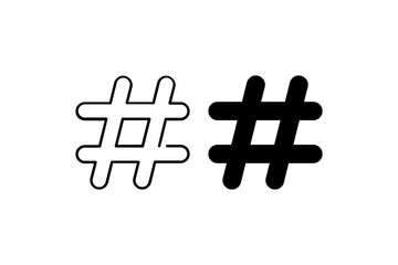 Hashtag Icon Set. A black icon of a hashtag, representing social media.