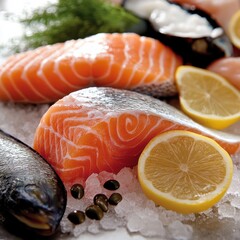 Fresh Seafood Platter with Salmon and Lemon Slices