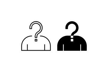 Mystery Guess Icon Set. A black icon of a question mark and person, representing curiosity.