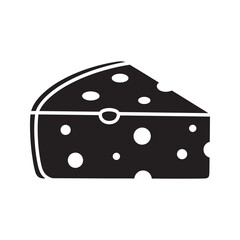 Solid glyph vector icon of a swiss cheese wedge representing a dairy food product for gourmet appetizer and delicious yellow milky nutrition