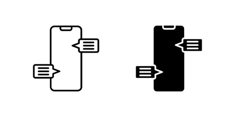 Icons of two messaging phones for chat and texting. Represent message and conversation.