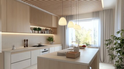 Modern light-filled kitchen with wooden accents