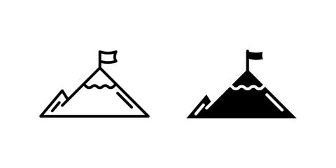 Icons of two success mountains for motivation and achievement. Represent victory and climb.