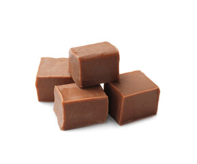 Pieces of tasty chocolate butter isolated on white