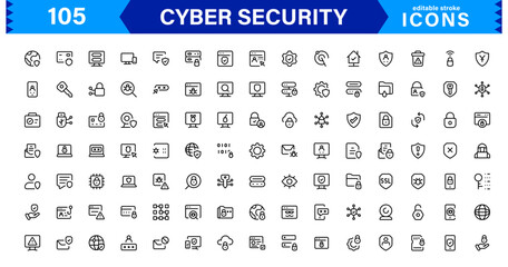 Cyber Security Icon Set Featuring Protection, Shield, Data, Encryption, and Firewall Concepts in a Professional, Clean, and SEO-Optimized Vector Style