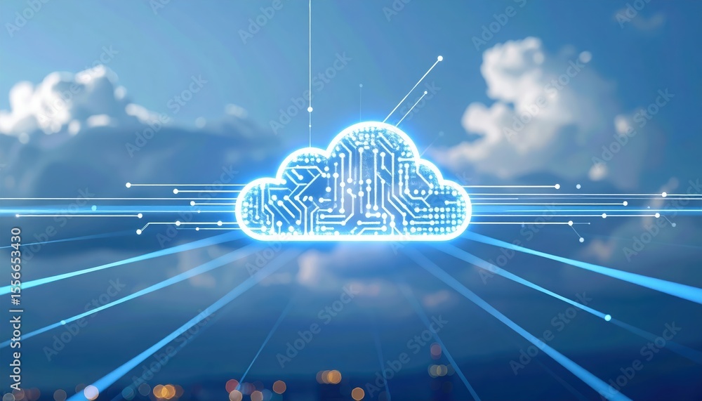 Poster dynamic digital cloud computing icon representing technology data processing artificial ligence and 