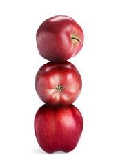Red apples stacked on top of each other against white background. Balance