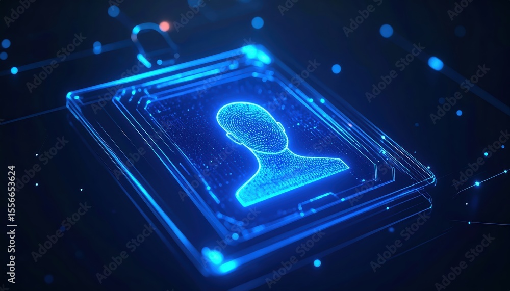 Aufkleber highly detailed digital illustration of a futuristic holographic profile of a human head with glowin