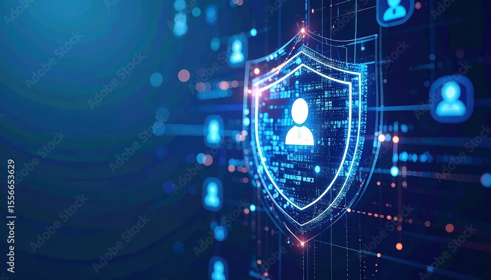 Poster digital security shield protecting data privacy technology concept illustration for cybersecurity an