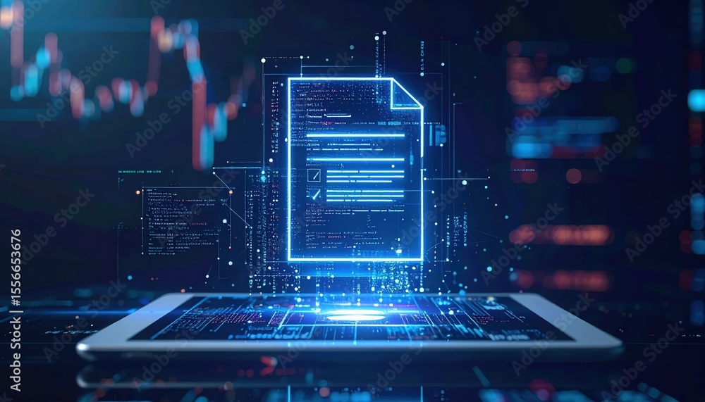 Poster digital data security and cybersecurity concept illustration showing file transfer and protected inf