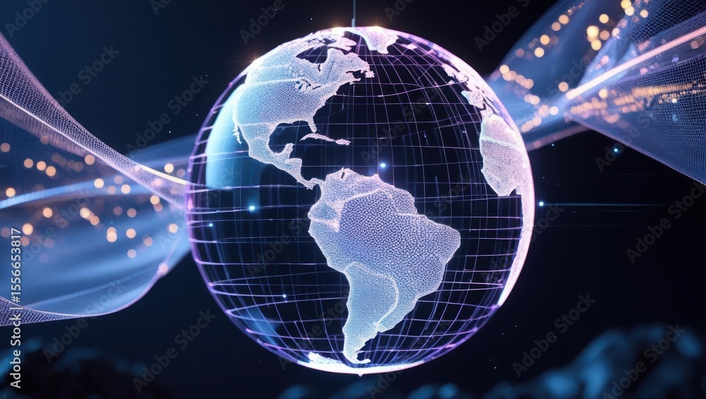 Poster digital globe with connected data streams representing global communication and technology networks 