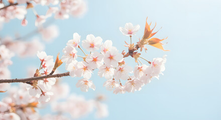 Delicate Pink Cherry Blossoms Against a Light Blue Sky