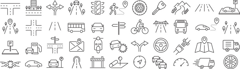 ベクターでモノクロの道に関する線画アイコンセット
