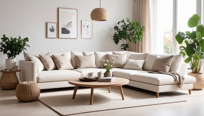 Fototapeta premium ナチュラルな色合いで統一されたリビング