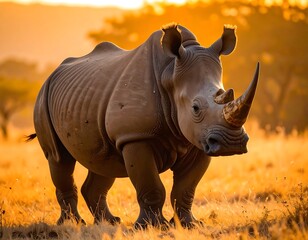 Fototapeta premium Rhinoceros in golden savanna (1)