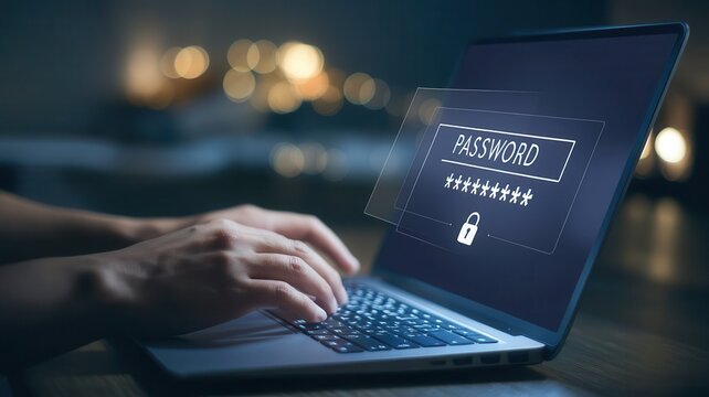 Entering password on a laptop for secure access to a private network