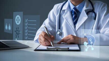 Modern healthcare professional compiling medical data and records digitally