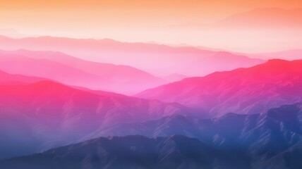 Fototapeta premium Dreamy mountain range layered with hues of peach, pink, purple, and blue