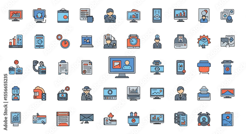 Poster vector icons set of business and technology icons diverse set of flat vector illustrations. vector i