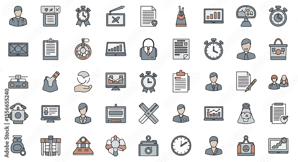 Poster vector icons set of business and management icon set diverse vector graphics for professional use. v