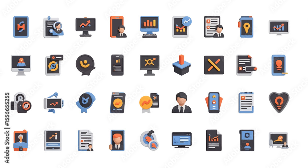 Aufkleber vector icons set of collection of 3d business icons modern colorful and diverse set for data analysi