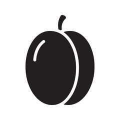 Solid glyph vector icon of a fresh plum fruit with a leaf representing a sweet stone fruit for a healthy diet and an organic snack