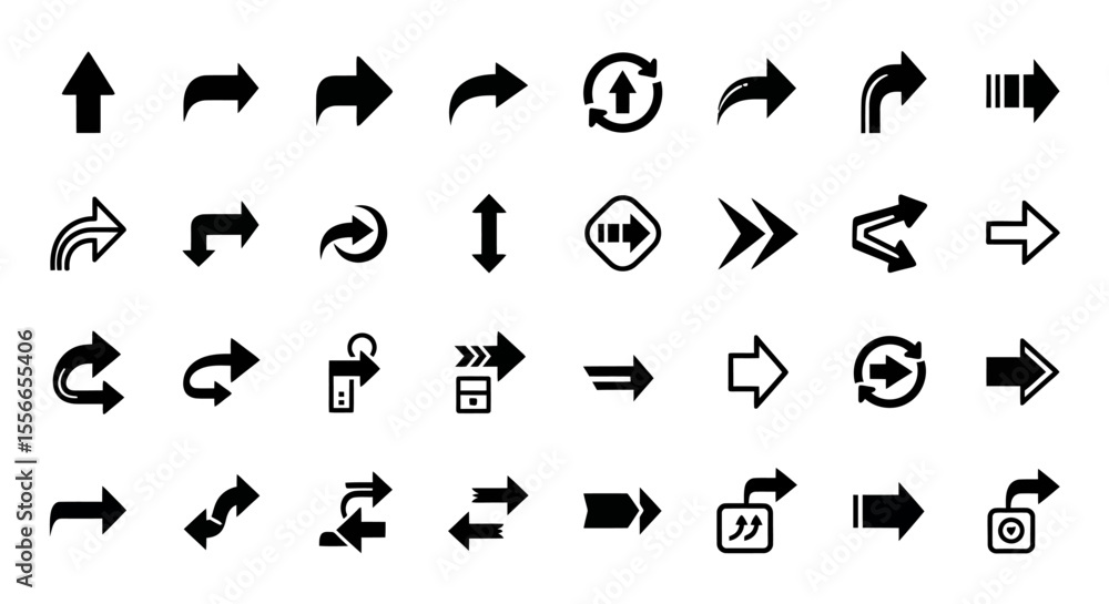 Poster vector icons set of collection of 36 black arrow icons various styles directions and functions. vect