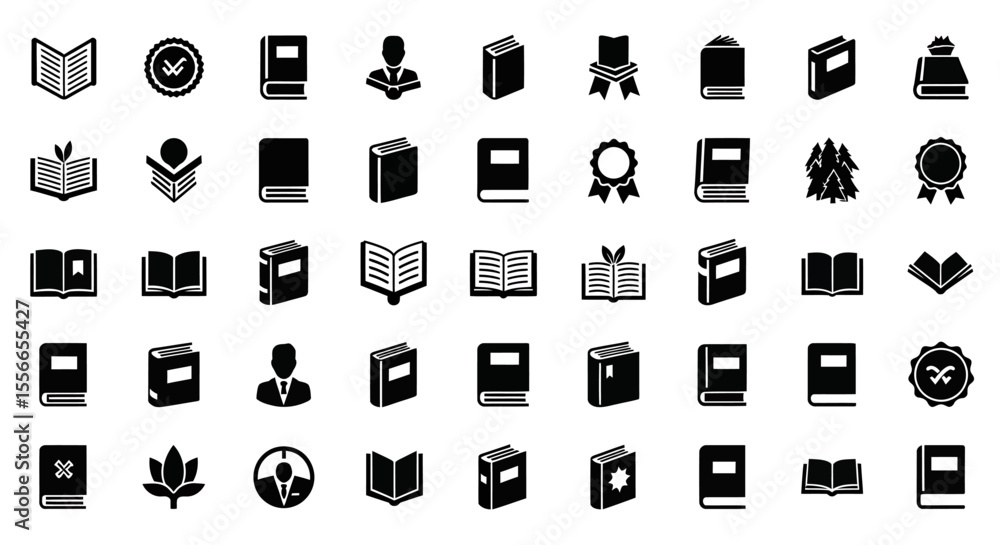 Poster vector icons set of collection of black and white book icons in various styles. vector illustrations