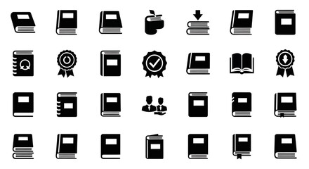 Vector Icons Set of Collection of Black and White Book Icons Various Styles and Poses. Vector Illustrations. EPS Editable