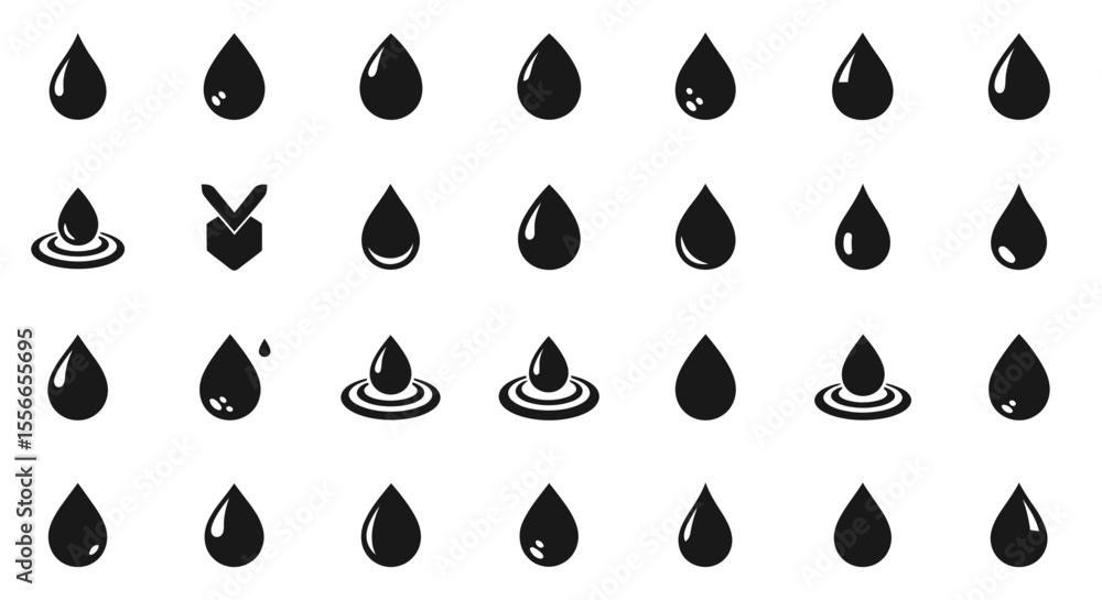 Poster vector icons set of collection of black water drop icons in various styles. vector illustrations. ep
