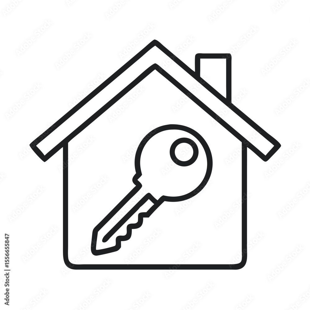 Poster house icon with key access symbol for home security representation