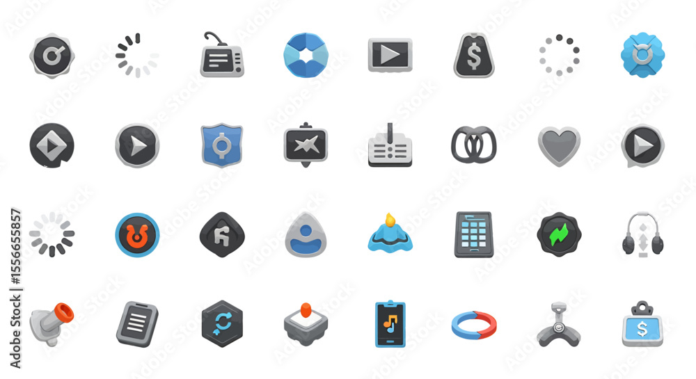 Poster vector icons set of collection of colorful 3d app icons on white background uiux design elements. ve