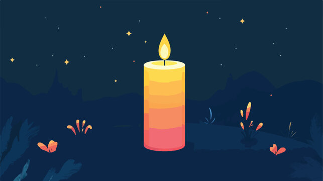 First Communion Light Candle Flat Vector Illustration