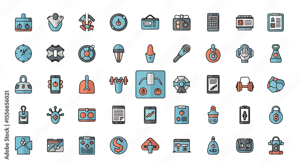 Poster Vector Icons Set of Collection of Colorful Flat Icons Representing Various Concepts and Objects. Vector Illustrations. EPS Editable