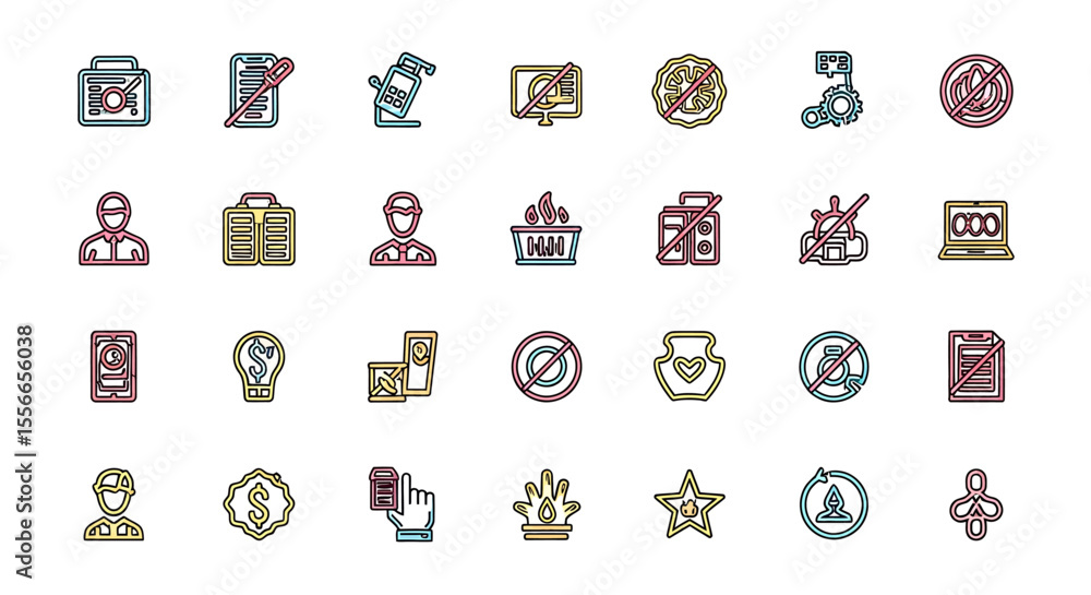 Poster vector icons set of collection of colorful line art icons on white background. vector illustrations.