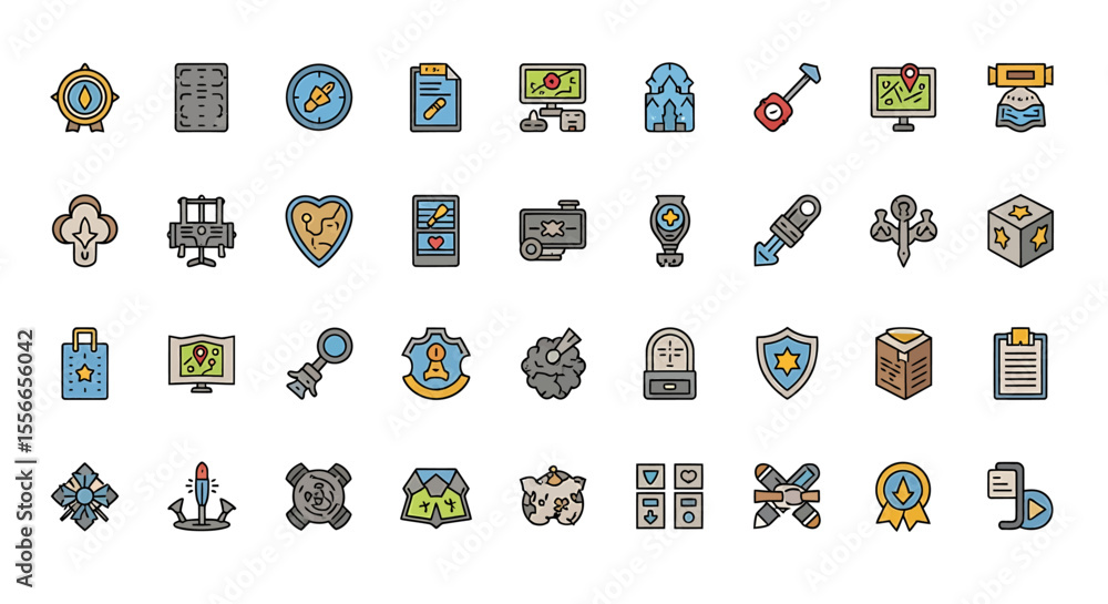 Poster vector icons set of collection of colorful line icons navigation exploration and technology symbols.