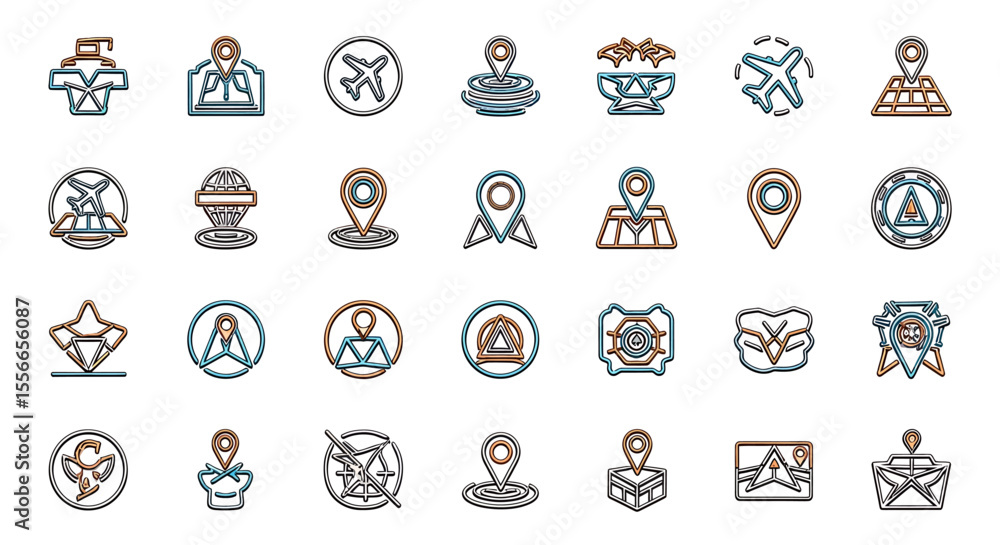 Poster vector icons set of collection of colorful outline location and travel icons. vector illustrations. 