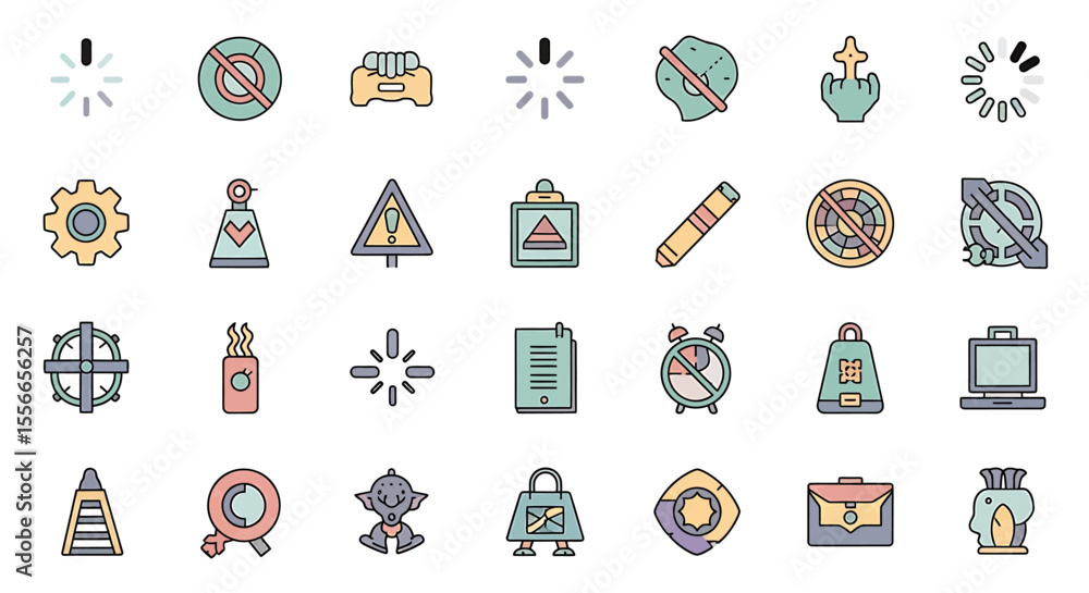 Poster vector icons set of collection of diverse pastelcolored line icons loading prohibition settings warn