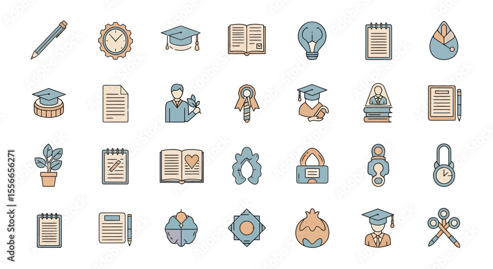 Aufkleber vector icons set of collection of education and learning icons in flat design style. vector illustra
