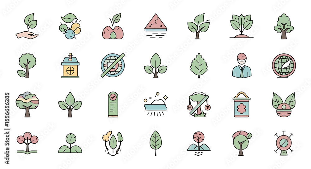 Aufkleber vector icons set of collection of ecology and environment icons with trees and nature elements. vect
