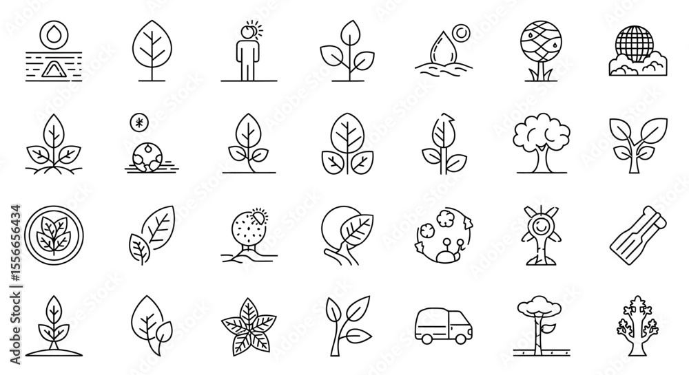 Aufkleber vector icons set of collection of line art icons depicting various plants trees and environmental co