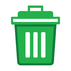 Green garbage bin icon with white background for recycling and waste management
