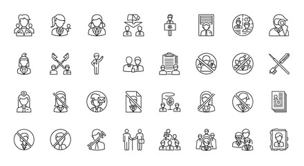 Vector Icons Set of Collection of Line Art Business Icons Depicting People and Groups. Vector Illustrations. EPS Editable