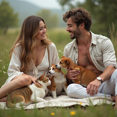 family with dog