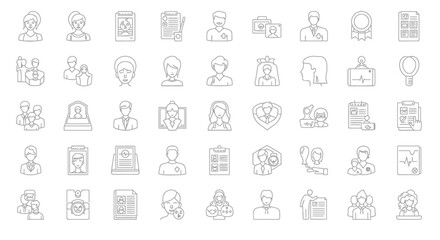 Obraz premium Vector Icons Set of Collection of Line Art Icons Representing Diverse Professions and People. Vector Illustrations. EPS Editable