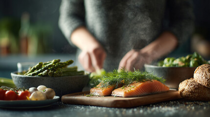Healthy Lifestyle: Woman Preparing Nutritious Meal in Bright Kitchen